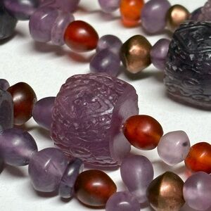 Coldwater Creek Vintage Purple, Amber & Copper Colored Beaded Necklace
